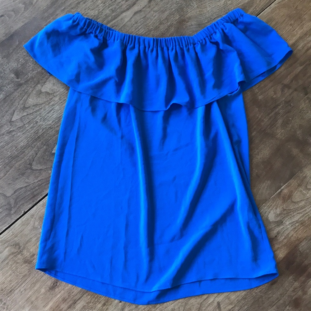 Rose + Olive blue off the shoulder top